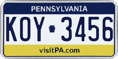 PA license plate KOY3456