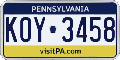 PA license plate KOY3458