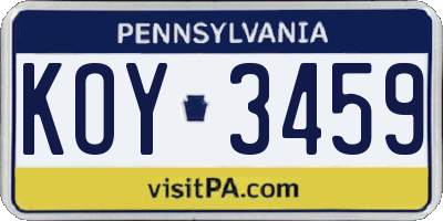 PA license plate KOY3459