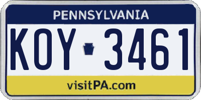 PA license plate KOY3461