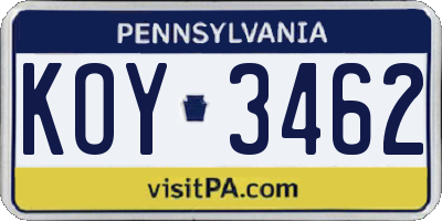 PA license plate KOY3462
