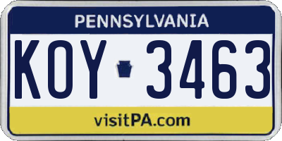 PA license plate KOY3463