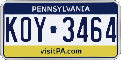 PA license plate KOY3464