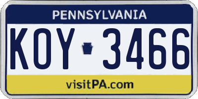 PA license plate KOY3466