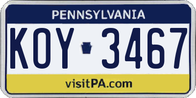 PA license plate KOY3467