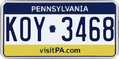 PA license plate KOY3468