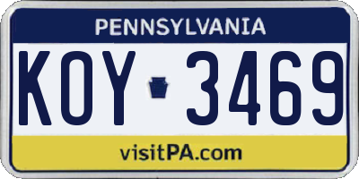 PA license plate KOY3469