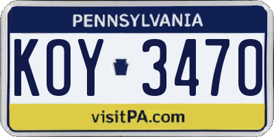 PA license plate KOY3470