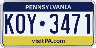 PA license plate KOY3471