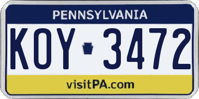 PA license plate KOY3472