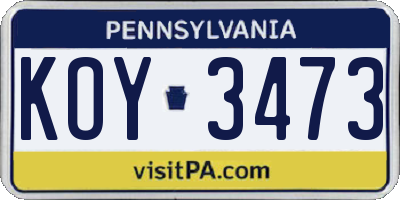 PA license plate KOY3473