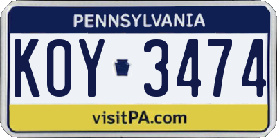 PA license plate KOY3474