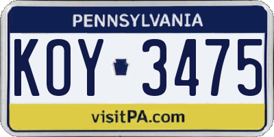 PA license plate KOY3475