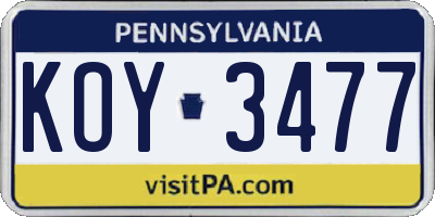 PA license plate KOY3477