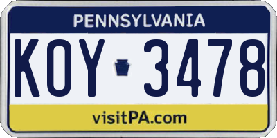 PA license plate KOY3478
