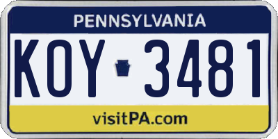 PA license plate KOY3481