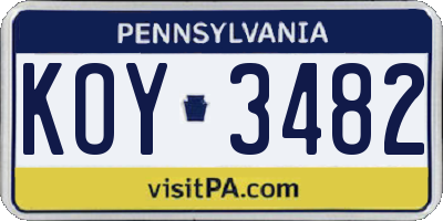 PA license plate KOY3482