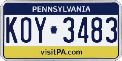 PA license plate KOY3483