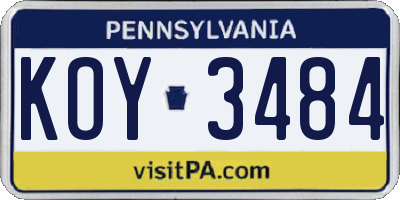 PA license plate KOY3484