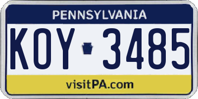 PA license plate KOY3485
