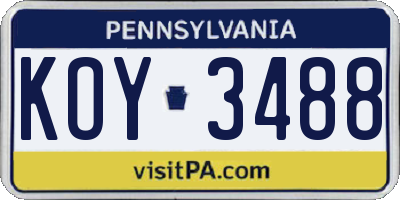 PA license plate KOY3488