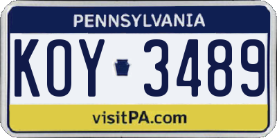 PA license plate KOY3489