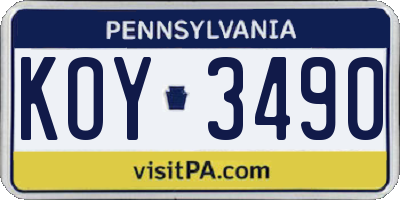 PA license plate KOY3490