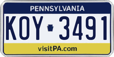 PA license plate KOY3491