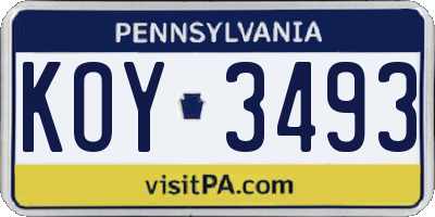PA license plate KOY3493