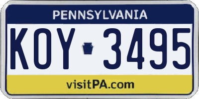PA license plate KOY3495