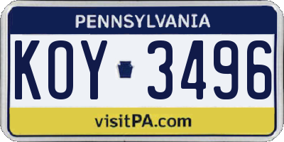 PA license plate KOY3496