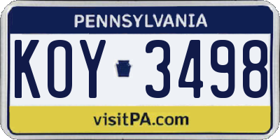 PA license plate KOY3498
