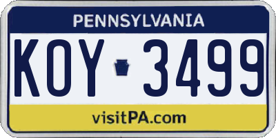 PA license plate KOY3499