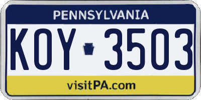 PA license plate KOY3503