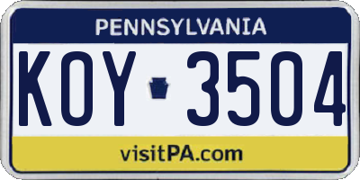 PA license plate KOY3504