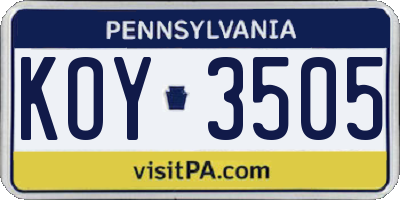 PA license plate KOY3505