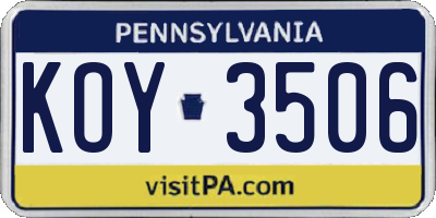 PA license plate KOY3506
