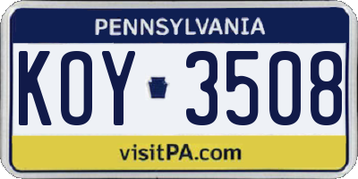 PA license plate KOY3508