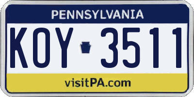 PA license plate KOY3511