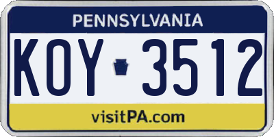 PA license plate KOY3512