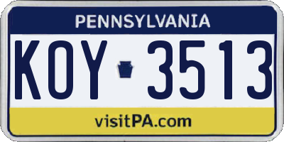 PA license plate KOY3513