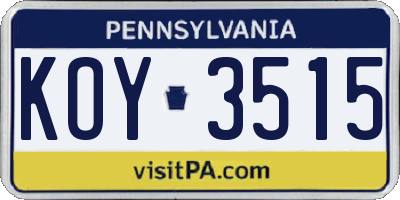 PA license plate KOY3515