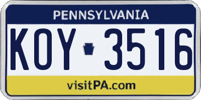 PA license plate KOY3516