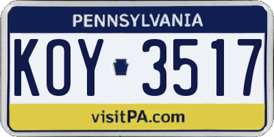 PA license plate KOY3517