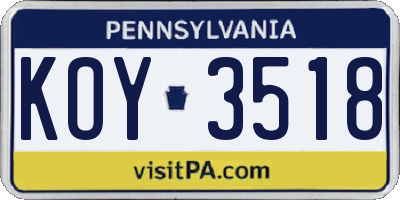 PA license plate KOY3518