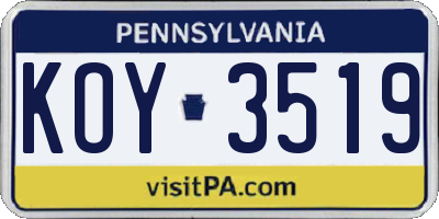 PA license plate KOY3519