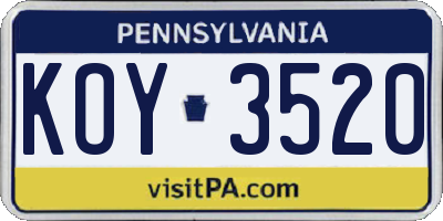 PA license plate KOY3520