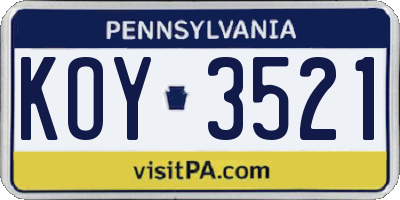 PA license plate KOY3521