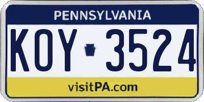 PA license plate KOY3524