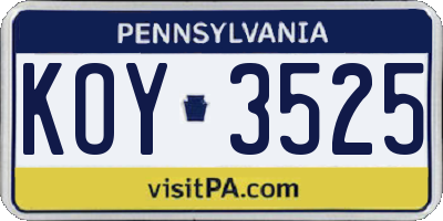 PA license plate KOY3525